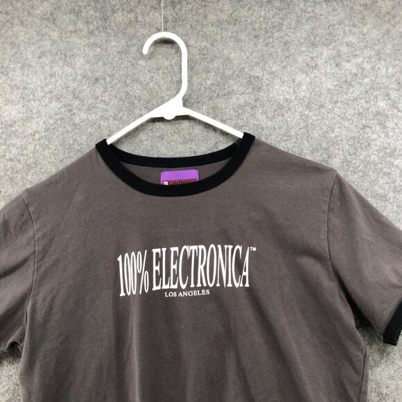VTG 100% Electronic T Shirt Womens L Gray Short Sleeve Crewneck Cropped - Picture 3 of 9